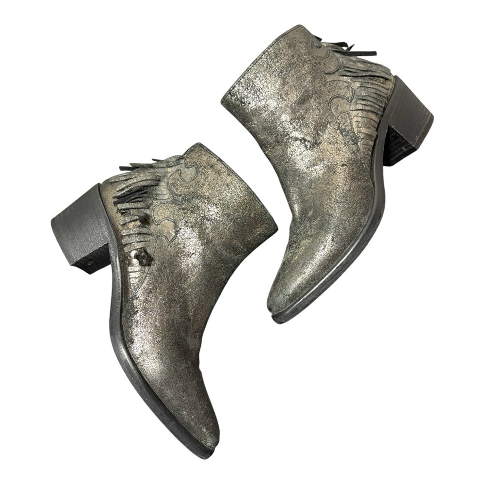 GIANLUCA TOMBOLINI Silver Metallic Leather Fringe Ankle Boots